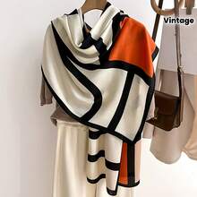 1/2 Piece Contrasting Letter Fashionable And Warm Scarf, Durable Fabric Neck Warmer, Autumn And Winter Medium-Thick Warm Neck Warmer, Fashionable Shawl For Air-Conditioned Rooms, Scarf Neck Warmer Shawl - Coral Orange - View 12