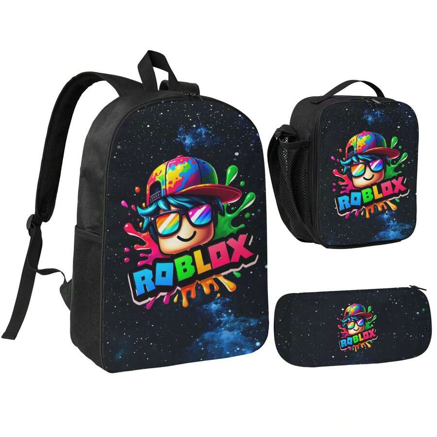 Anime Game 3 Pcs School Bag Set Middle School Student Backpack Lunch Bag Set Pen Bags Fashion Durable Large Book Bag Teenager - A - Xem 1