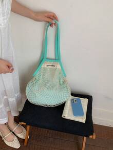 Niche Design Mesh Hollow Woven Handbag, Women's Casual Shoulder Bag, Beach Net Bag, This Year New Arrival - Mint Green - View 4