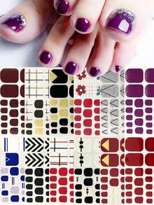 Pegatinas para arte de uñas de los pies, diseños de corazones y patrones geométricos de dibujos animados, purpurina multicolor, diseño mixto versátil, fácil aplicación con raspador - Multicolor - Ver 14