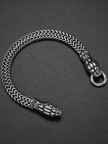 1件复古朋克风不锈钢双蛇头手链 男士个性化吊坠 派对宴会饰品 - 時尚 - 查看 2