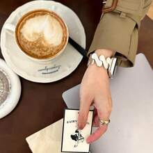 拉丝纹理表带，不锈钢表带，兼容 Series 1/2/3/4/5/6/7/8/9/10/SE/Ultra，适用于 38mm、40mm、41mm、42mm、44mm、45mm、49mm 表盘尺寸，小众精致，奢华高端，百搭时尚 - 米色 - 查看 3