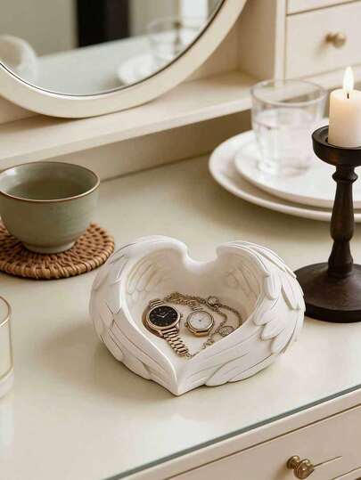 One Angel Wing Jewelry Box, Decorative Storage, Angel Wing Candlestick, Candlestick Base, Suitable For Tea Candles/Decorative Candles, Plastic Base, Suitable For Weddings, Birthdays, Parties, Home Decor And Table Decorations, Mother's Day, Wedding Season.