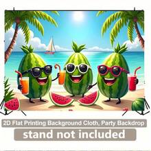 1件2D背景布，卡通西瓜戴时尚眼镜，涤纶面料，适用于客厅、卧室、办公室和户外装饰背景，非常适合派对 - 14 - 查看 2