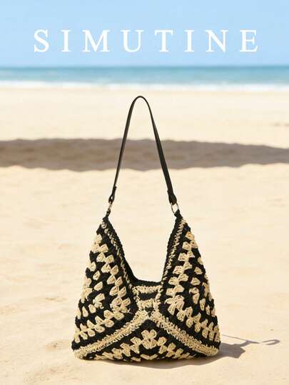 Túi xách dệt SIMUTINE dung tích lớn mới dành cho nữ, túi đi biển mùa hè, túi tote đeo vai đa năng, chất liệu vải dệt, túi sử dụng hàng ngày, phù hợp cho mua sắm, du lịch, công sở, đại học.