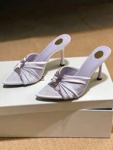Pointed Toe Ruffle Metal Buckle Stiletto Heel Sexy Sandals For Women, Summer New Arrival - Mauve Purple - View 2