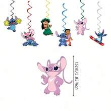 史迪奇主题生日派对装饰套装，包括生日快乐横幅、悬挂式装饰物、蛋糕装饰插牌和纸杯蛋糕装饰插牌，适用于《星际宝贝》主题生日派对用品 - 如圖 - 查看 8