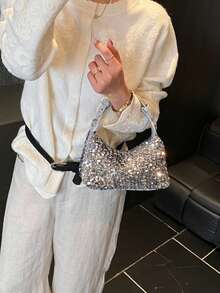 Túi đeo vai đính sequin, hàng mới về, chất liệu có họa tiết, phong cách giản dị, thanh lịch và độc đáo, túi xách tay và túi đeo chéo dung tích lớn hình gối. - Nhiều màu - Xem 8