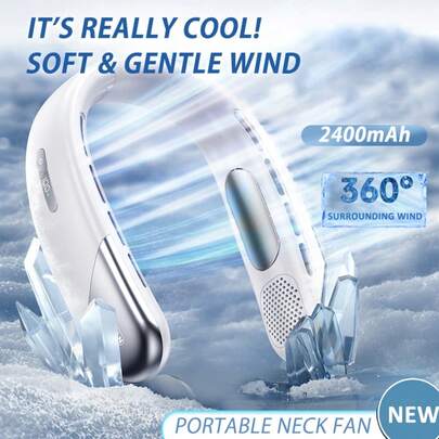 1PC Rechargeable Portable Neck Fan, Wearable Air Conditioner With LED Display Screen, 360° Surrounding Wind, High Capacity Battery, 5 Gears, Low Noise, Soft Wind, Perfect For Outdoor Activities.