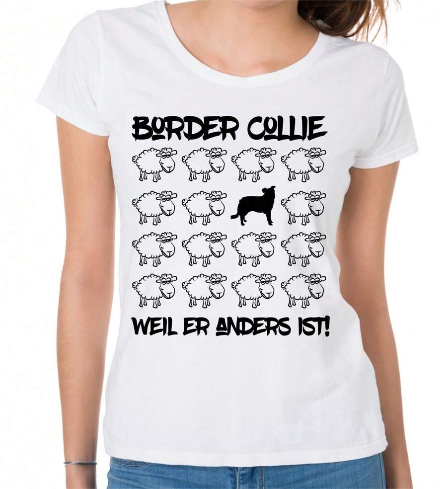 2026k3BORDER COLLIE DAMEN T-SHIRT BLACK SHEEP di SIVIWONDER Maglietta da donna con motivo cane. - Bianco - Visualizzare 1