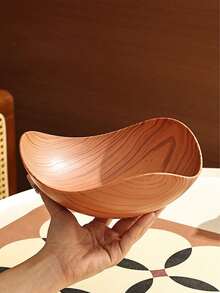 Plastic Fruit Plate, Geometric Shaped Wood Grain Fruit Plate For Living Room, Home Use Snack Dry Fruit Display, Vintage Tea Art Dessert Tray - Brown - View 5