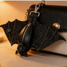Bat-Shaped Leather Coin Purse With Metal Clip & Detailed Wing Stitching, Versatile Bag Charms And Car Interior Accessory For Keychain Or Purse Decor, Unique Gothic Fashion Gift For Style Lovers - 黑色 - 查看 2