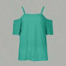 1pc Colorblock Leopard Print Patchwork Knit Fabric Sleeveless T-Shirt, Suitable For Vacation & Beach In Summer Casual - Turquoise - View 6