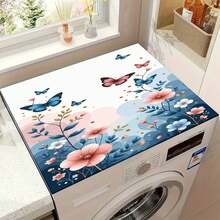 1pc Tulip & Primrose Pattern Multifunctional Washing Machine Protector Mat - Anti-Scratch Drying Mat, Rubber Material, Heat Resistant & Washable, Absorbent & Durable Washing Machine And Refrigerator Protector Mat, Suitable For Laundry Room, Kitchen Countertop, Dishwasher , Easy To Clean Surface, Fits Washing Machine, Modern Home Fashion Design, Prevents Scratches And Spills - Tulips and Spring Herons - View 4