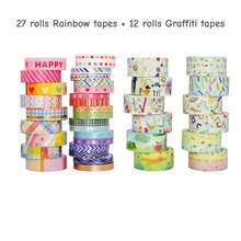 27 Rolls Rainbow Washi Tape Set, Metallic Foil & Patterned Decorative Tapes For Journals, Planners, DIY Arts, Crafts, Scrapbooking, Gift Wrapping, Back To School Essential - Multicolor - View 14