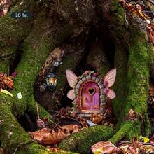 2D Handmade Wooden Fairy Door Decor, Heart & Butterfly Design Fantasy Garden & Desktop Miniature Model, Indoor/Outdoor Landscape Art, No Power Needed, Mother's Day Gift, Natural - 1PC - View 7