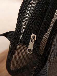 黑色网眼尼龙透明手提袋 男士洗漱包 便携旅行必备沙滩包 毛巾牙膏洗漱用品收纳袋 简约大气 居家旅行通用 - 黑色 - 查看 6