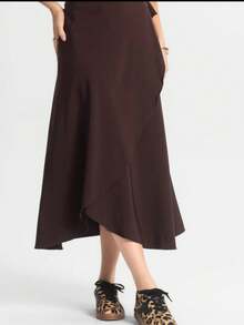 Women's Long Wrap Skirt In Viscose Linen With Tie Detail – Style And Comfort – One Size - Rust Brown - View 3