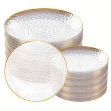 1/25/50 piezas Platos con borde dorado transparente estilo europeo de lujo, elegantes platos de cena y postres estilo occidental, adecuados para bodas, fiestas, cumpleaños, meriendas, reuniones familiares, hoteles, festivales, vajilla reutilizable - transparente - Ver 12