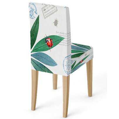 Funda elástica de seda de leche con estampado floral, protector de respaldo de silla con decoración de hojas y mariquitas, lavable para el hogar, restaurante, sala de estar, cocina, adecuado para regalos de aniversario y cumpleaños (1 pieza/4 piezas/6 piezas/20 piezas)