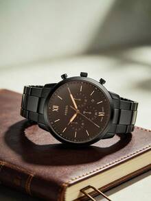 Đồng hồ Fossil nam, máy quartz, vỏ thép không gỉ, kim ba kim, mặt kính chống trầy xước. - màu đen - Xem 1