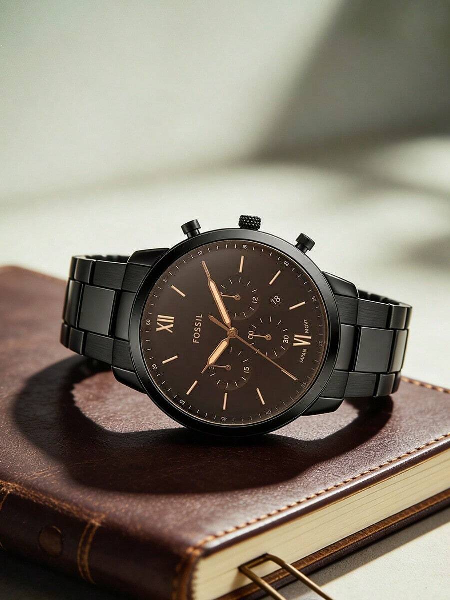 Đồng hồ Fossil nam, máy quartz, vỏ thép không gỉ, kim ba kim, mặt kính chống trầy xước. - màu đen - Xem 1