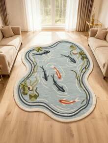 1pc Luxury Fish Pond Koi Fish Rug - Large Carpet Suitable For /Outdoor Use, & Anti-Slip Backing, Machine Washable Soft Floor Mat For Living Room, Bedroom, - Jumbo Size Carpet - 04 - 查看 4