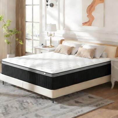  Lalulu colchon Queen Size Híbrido 150*190*27cm – Edición Mejorada | Espuma Viscoelástica con Gel + Resortes Ensacados | Soporte Ergonómico 6 Zonas | Superficie Premium Transpirable y Antihumedad | Antibacterial y Antiácaros | Certificado OEKO-TEX® | Ideal para Clima Mexicano | Muebles para Cuarto, Colchon de Espuma y Resortes | 2 Colores: Negro, Blanco | 10 Años Garantía | En Caja