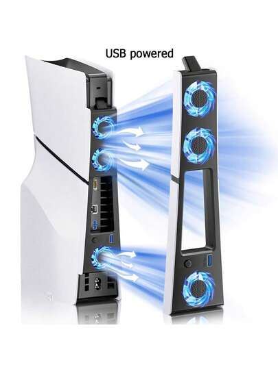 P/S5 ultradunne koelventilator, instelbare snelheid - Stil en efficiënt koelsysteem met USB-poort, compatibel met 5 consoles