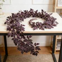 Leaf Garland Artificial Leaves Garland Spring Summer Fall Fake Hanging Vines For Mantle Decoration - Red - View 4