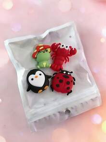 4件套瓢虫、企鹅、青蛙、龙虾硅胶线缆保护套，3D卡通数据线防断裂套管 - 彩色 - 查看 7