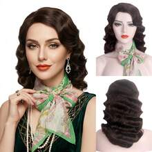 19-Inch 1920s Long Wavy Curly Wig, 1920s Flapper Style Wig For Party, Natural Synthetic Hair For Women, Suitable For Christmas, Halloween, Cosplay, Available In Brown, Ash Blonde, Black - Multicolor - View 12