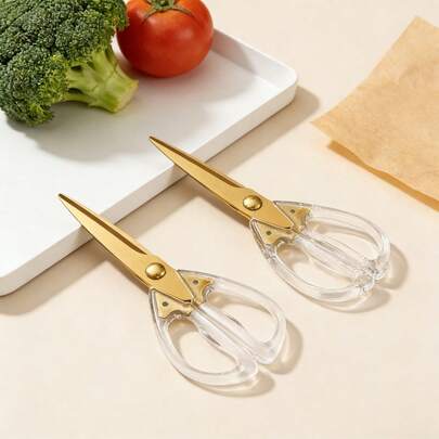 مقص شفاف ذهبي اللون، مقص متعدد الأغراض للمطبخ، مقص خياطة، مقص من الفولاذ المقاوم للصدأ متين، قبضة مريحة، هدية للنساء
