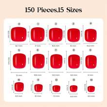 Beetles 16 Sizes 192 Pcs Square Toe Nail Tips - Full Cover Fake Acrylic Toenails, Pre-Etched Double Matte Press On, Soft Gel Toe Nail Extensions For Women - S Square Toenails-Cherry Rouge - 查看 5