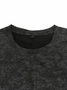GRDR 1 pieza Camiseta de manga corta con estampado vintage lavada para hombres, adecuada para el verano, cómoda y transpirable, de moda - Negro - Ver 5