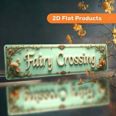 2D Flat Large Vintage Fairy Passage Metal Sign - Mint Green With Luxurious Gold Frame, Featuring Fairy, Butterfly And Leaf Patterns - 15.75x3.94 Inch Wall Decor, Suitable For Bars - Pre-Drilled Holes, Easy To Install - Fairy Gate Accessory Or Gift, 2D Flat