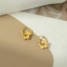 Cute Floral Huggie Earrings, Gold & Silver Tone, Dainty Daily & Office Wear Jewelry For Sweet Style - Màu thép - Xem 2