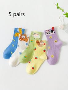 5/10 Pairs Cartoon Animal Print Breathable Mesh Mid-Calf Socks, Comfortable Versatile Sports & Student Socks, Casual Daily Wear - Multicolor - View 17