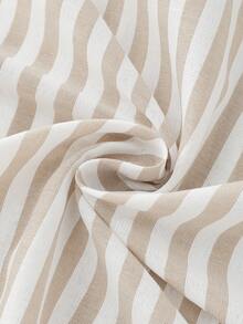 Kemeja Tanpa Lengan Berlipit dengan Motif Garis-garis Vintage Baru, Cocok untuk Liburan, Pakaian Musim Semi/Panas - Khaki - View 7