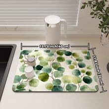 Tapis de tasse isotherme imprimé de feuilles, tapis de cuisine absorbant antidérapant en caoutchouc pour égouttage, séchage rapide et lavable - Doré - Voir 13