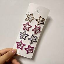 8pcs Y2K Style Cute Hair Clips Set - Leopard Print, Geometric Stars And Teardrop Shapes, Suitable For Women - Multicolor - View 8