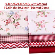 7 mảnh vải kẻ sọc caro màu đỏ, vải vuông, nhiều họa tiết khác nhau, thích hợp để tự may vá thủ công. - Hoa mẫu đơn - Xem 3