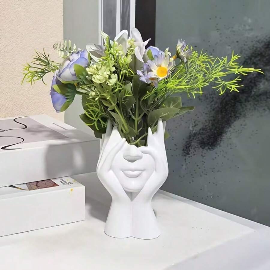 1pc Face Vase, Flower Vase, Desk Decor, Plastic Body Vase, Female Shape, Ideal Shelf, Modern Farmhouse Table, Small Cute Bookcase, Half Face - Face Vase - View 1