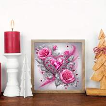 11.8*11.8英寸粉色心形玫瑰钻石画套装 - DIY 5D工艺品,画布上镶嵌有特殊形状的水晶和水钻,无框墙面装饰,非常适合增添光彩和魅力,是通用的节日创意礼物 - B - 查看 3