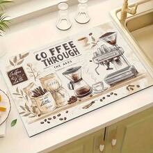 1pc Coffee Machine Mat, Gel Fiber/For Kitchen Useabsorbent, 12 X 8 In (30 X 20 Cm), Black, Absorbent Quick-Dry Kitchen Countertop Draining Pad For Sink, Dishes, Coffee Bar, Bathroom Vanity, Tableware, Home Kitchen Decor And Everyday Cleanup - Black - View 5