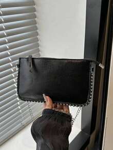 Cracked Leather Envelope Bag, New Fashion Charisma Lady's Shoulder Bag, Beaded Popular-Body Clutch, Elegant Faux Pearl Bag - 黑色 - 查看 8