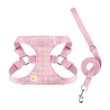 Pet Harness Leash Set - Pink Plaid With Daisies, Adjustable Buckles, Comfortable For Easy On/Off Buckle For Teacup Dogs, Maltese, Chihuahua - Pink - View 4