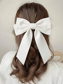 1pc Oversized Satin Bow Hair Clip, Women's Long Ribbon Bow Hair Barrette, French Style Hair Accessory, Suitable For Valentine's Day, Wedding, Party, Ramadan, Daily Wear,Summer,Holiday,Travel - White - View 3
