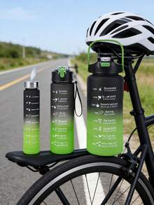 Fitness Time Scale Water Bottle, Large Capacity Gradient Color Sports Water Jug, Portable Bounce Lid Straw Cup - Black and Green Gradient - View 5