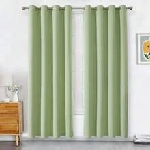 1pc Solid Color Polyester Curtain, Blackout Curtain To Darken Room During Power Outage, Heat Insulating Curtain For Kitchen, Dining Room, Living Room, Bedroom - Green - View 21